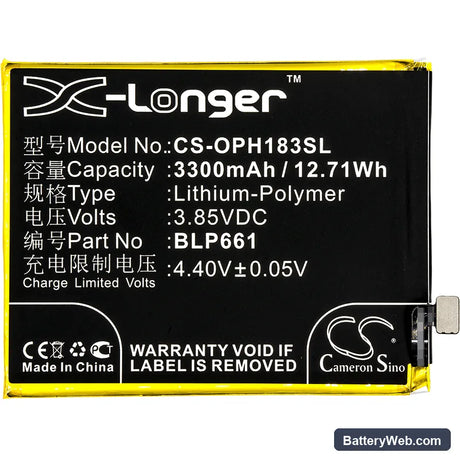 Oppo A3 Replacement Battery, 3.85V, 3300mAh, Li-Polymer 3