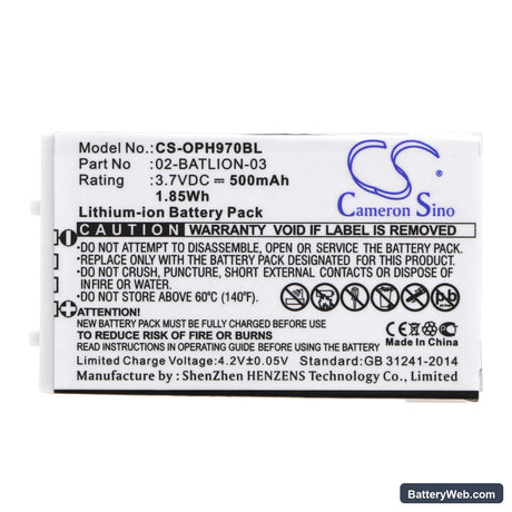 Opticon OPL-9700 Replacement Battery, 3.7V, 500mAh, Li-ion 3