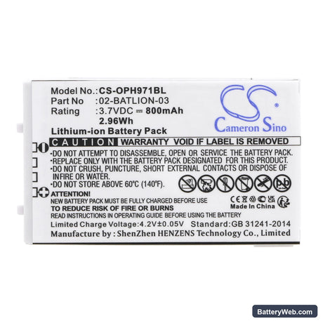 Opticon OPL-9700 Replacement Battery, 3.7V, 800mAh, Li-ion 3