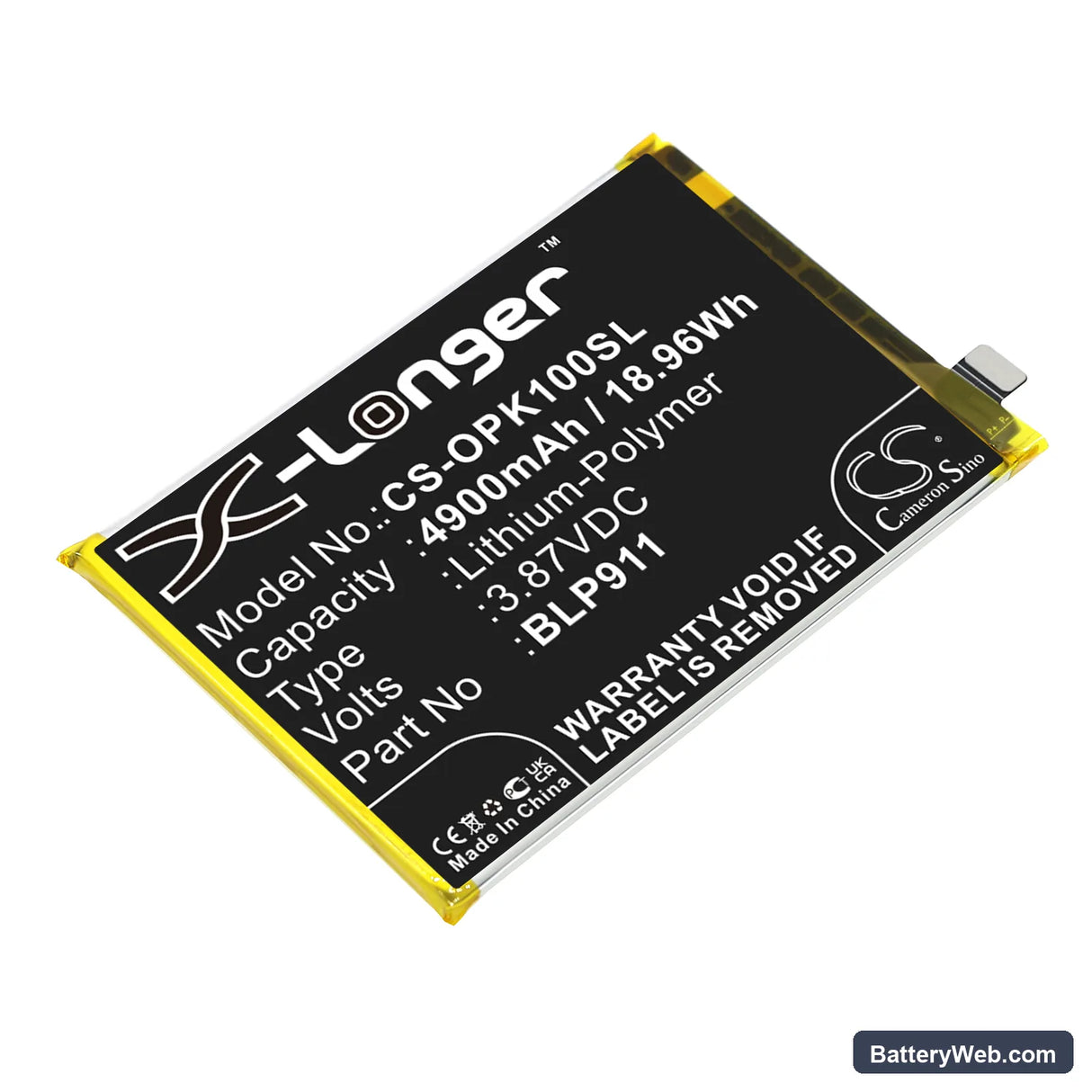 Oppo Realme V25 Replacement Battery, 3.87V, 4900mAh, Li-Polymer 1