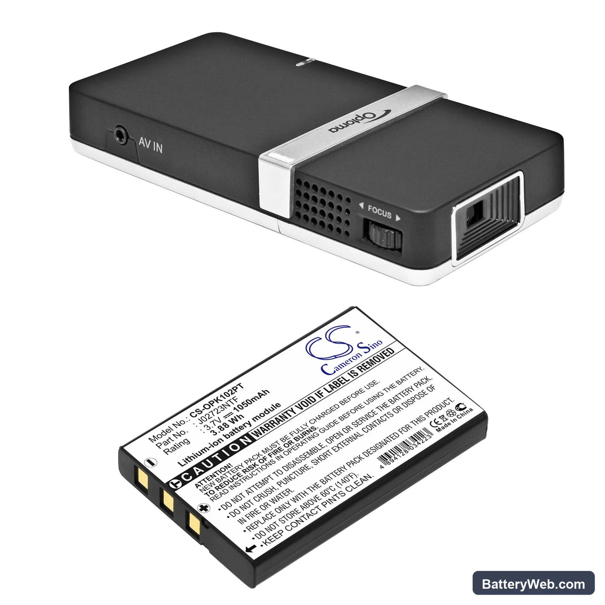 Optoma PK102 Pico Pocket Projector Replacement Battery, 3.7V, 1050mAh, Li-ion 4