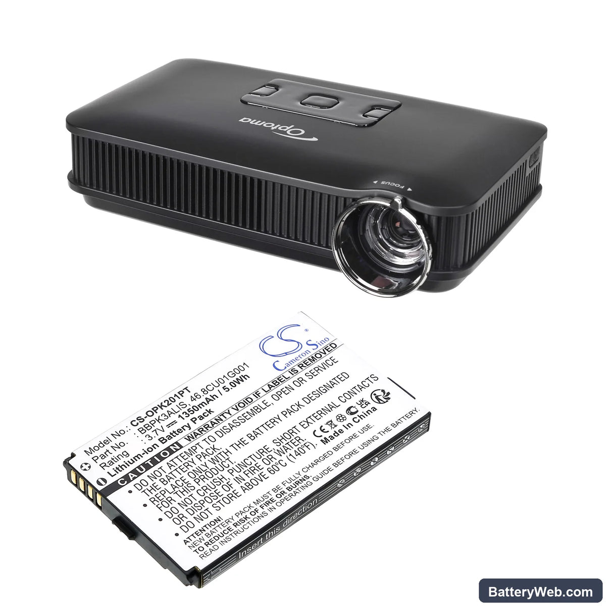 Optoma PK201 Replacement Battery, 3.7V, 1350mAh, Li-ion 4