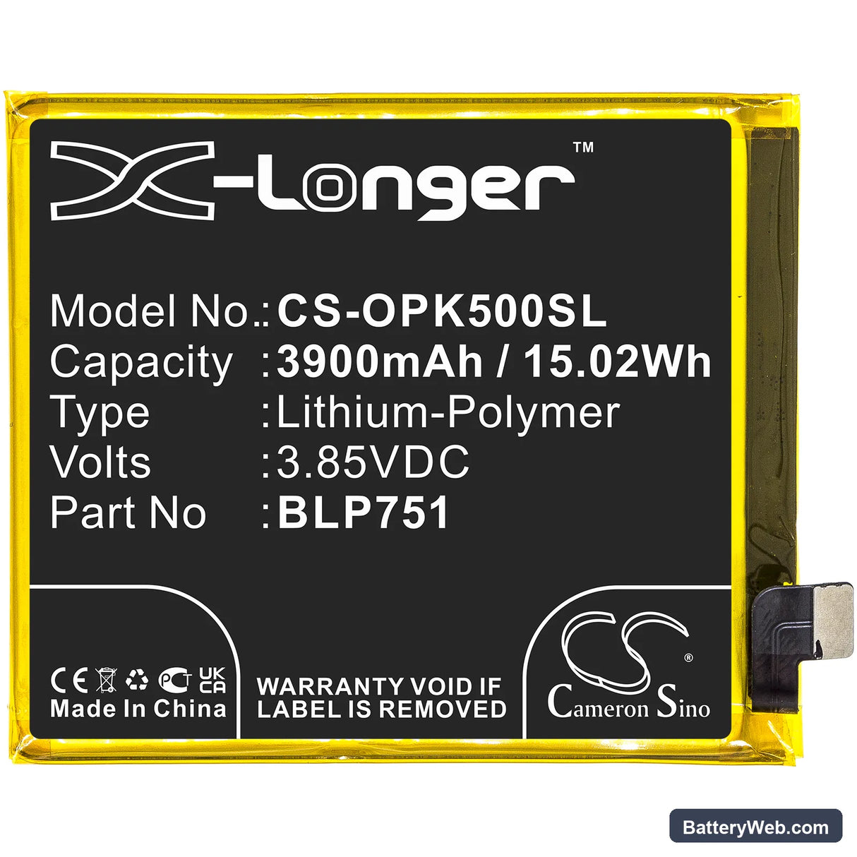 Oppo K5 Replacement Battery, 3.85V, 3900mAh, Li-Polymer 3