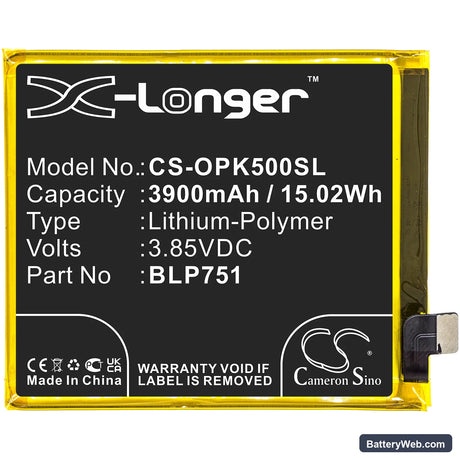Oppo K5 Replacement Battery, 3.85V, 3900mAh, Li-Polymer 3