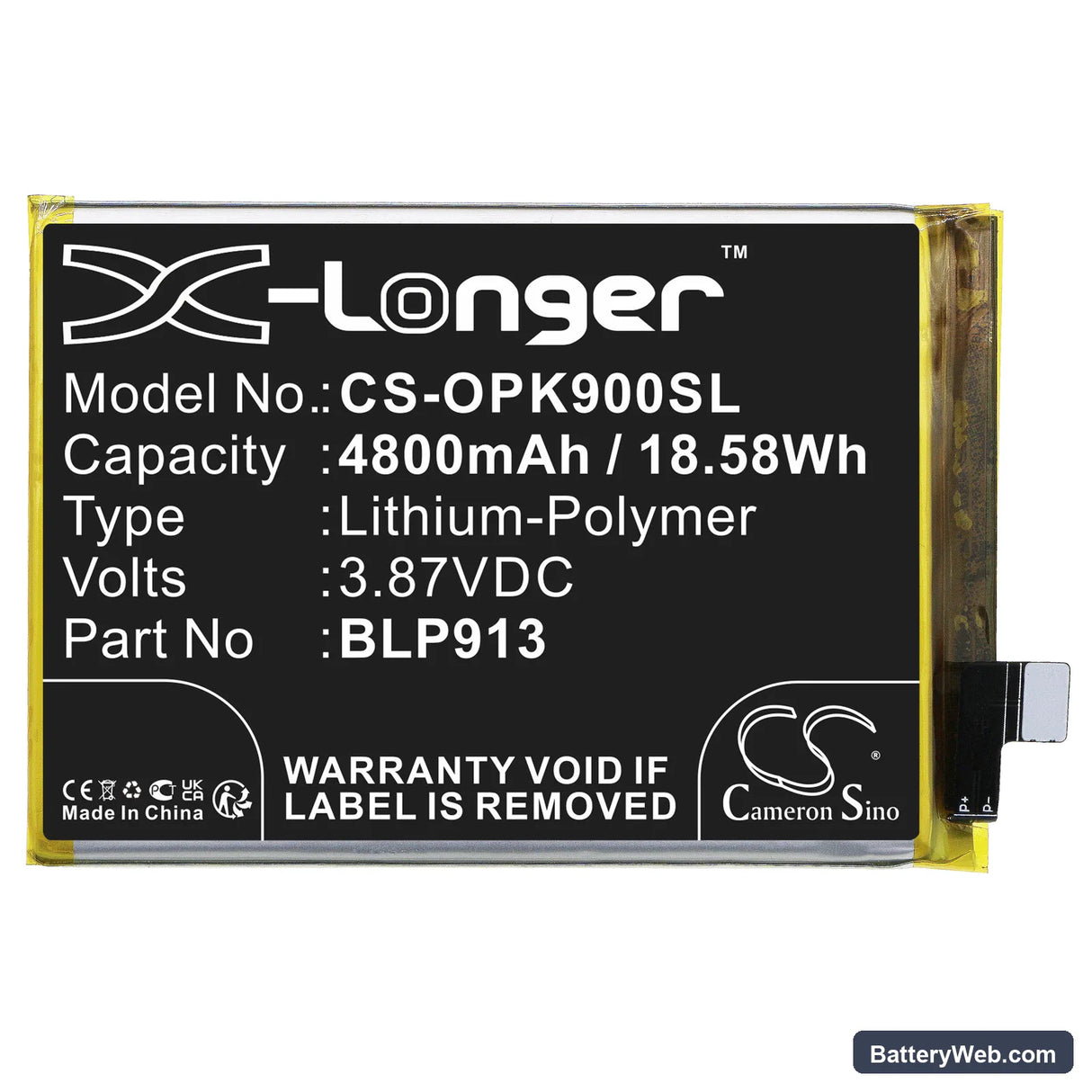 Oppo K9X Replacement Battery, 3.87V, 4800mAh, Li-Polymer 3