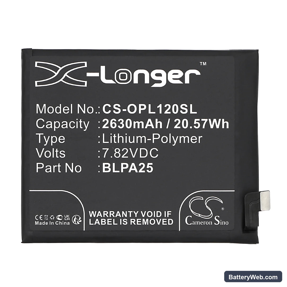 OnePlus 12 Replacement Battery, 7.82V, 2630mAh, Li-Polymer 3