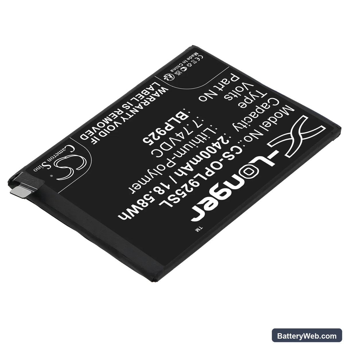 OnePlus 10R Replacement Battery, 7.74V, 2400mAh, Li-Polymer 2
