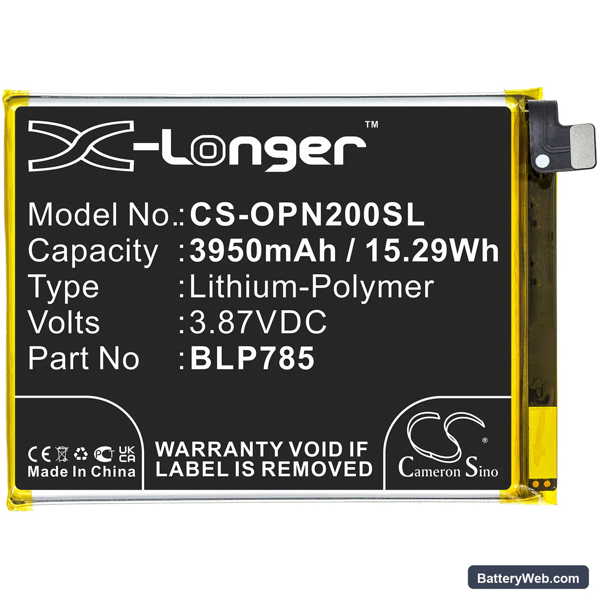 OnePlus Nord Replacement Battery, 3.87V, 3950mAh, Li-Polymer 3