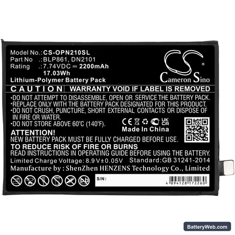 OnePlus EB2101 Replacement Battery, 7.74V, 2200mAh, Li-Polymer 3