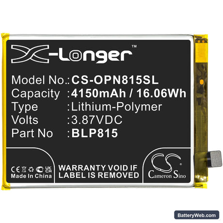 OnePlus Nord N10 5G Replacement Battery, 3.87V, 4150mAh, Li-Polymer 3