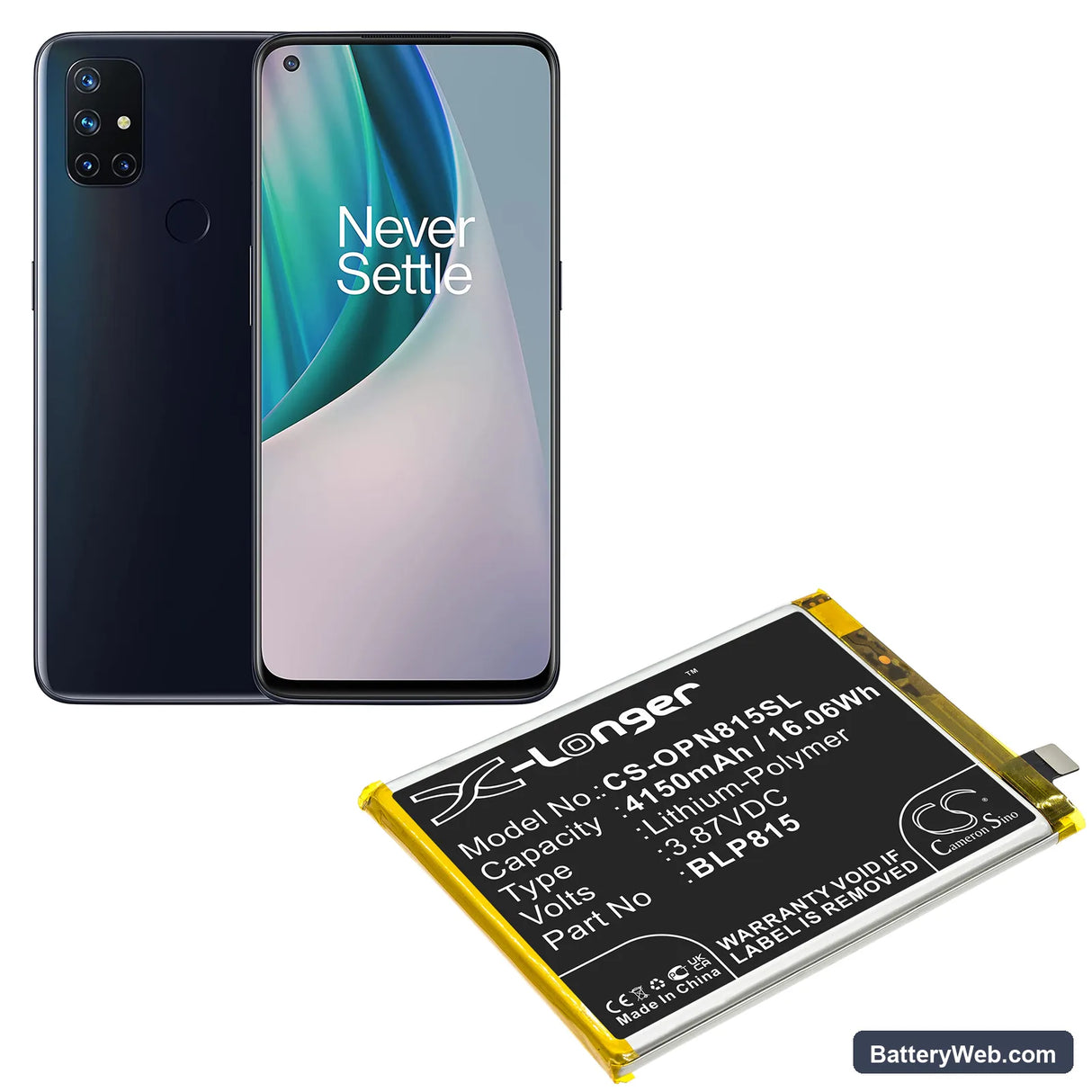 OnePlus Nord N10 5G Replacement Battery, 3.87V, 4150mAh, Li-Polymer 5