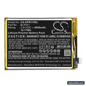 Oppo Reno 11 Replacement Battery, 3.91V, 4800mAh, Li-Polymer 1