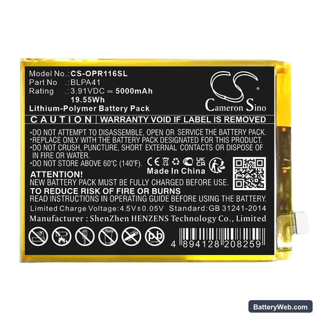 Oppo Reno 11F Replacement Battery, 3.91V, 5000mAh, Li-Polymer 1