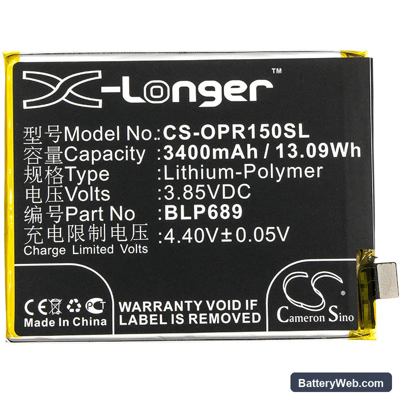 Oppo R15x Replacement Battery, 3.85V, 3400mAh, Li-Polymer 3