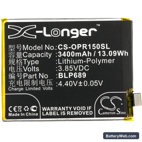 Oppo R15x Replacement Battery, 3.85V, 3400mAh, Li-Polymer 3