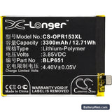 Oppo R15 Dream Mirror Replacement Battery, 3.85V, 3300mAh, Li-Polymer 3