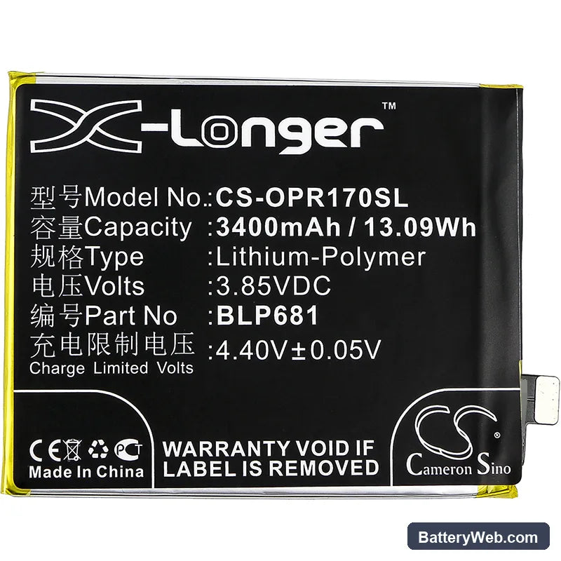 Oppo R17 Replacement Battery, 3.85V, 3400mAh, Li-Polymer 3