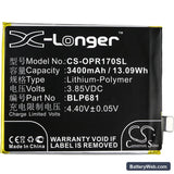 Oppo R17 Replacement Battery, 3.85V, 3400mAh, Li-Polymer 3