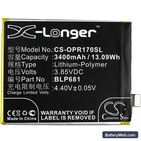 Oppo R17 Replacement Battery, 3.85V, 3400mAh, Li-Polymer 3