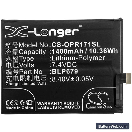 Oppo R17 Pro Replacement Battery, 7.4V, 1400mAh, Li-Polymer 3