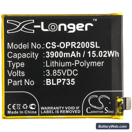 Oppo Reno 2 Replacement Battery, 3.85V, 3900mAh, Li-Polymer 3