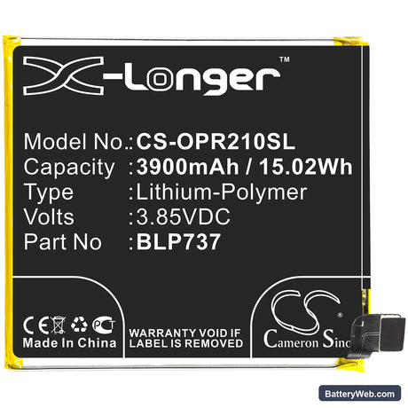 Oppo Reno2 Z Replacement Battery, 3.85V, 3900mAh, Li-Polymer 3