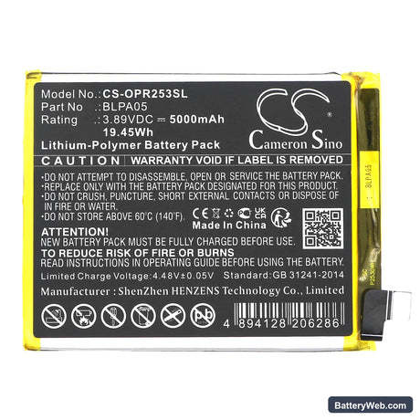 Oppo CPH2531 Replacement Battery, 3.89V, 5000mAh, Li-Polymer 3