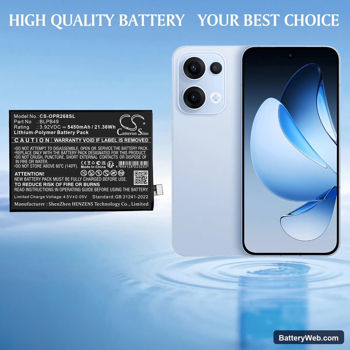 Oppo CPH2689 Replacement Battery, 3.92V, 5450mAh, Li-Polymer 1