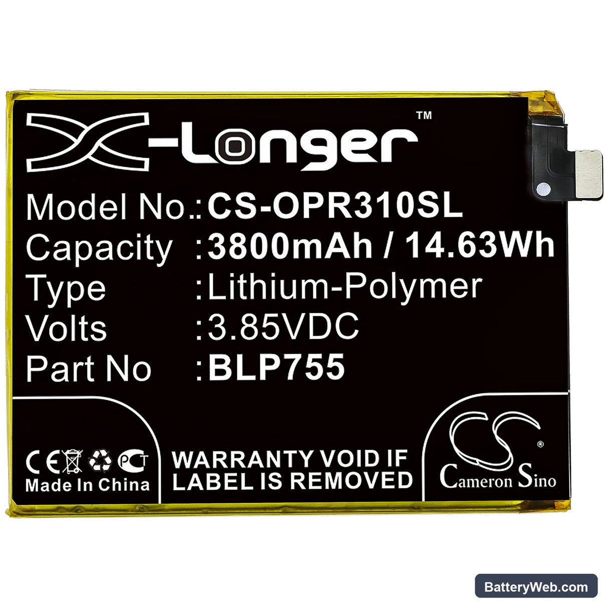 Oppo Reno 3 5G Replacement Battery, 3.85V, 3800mAh, Li-Polymer 3