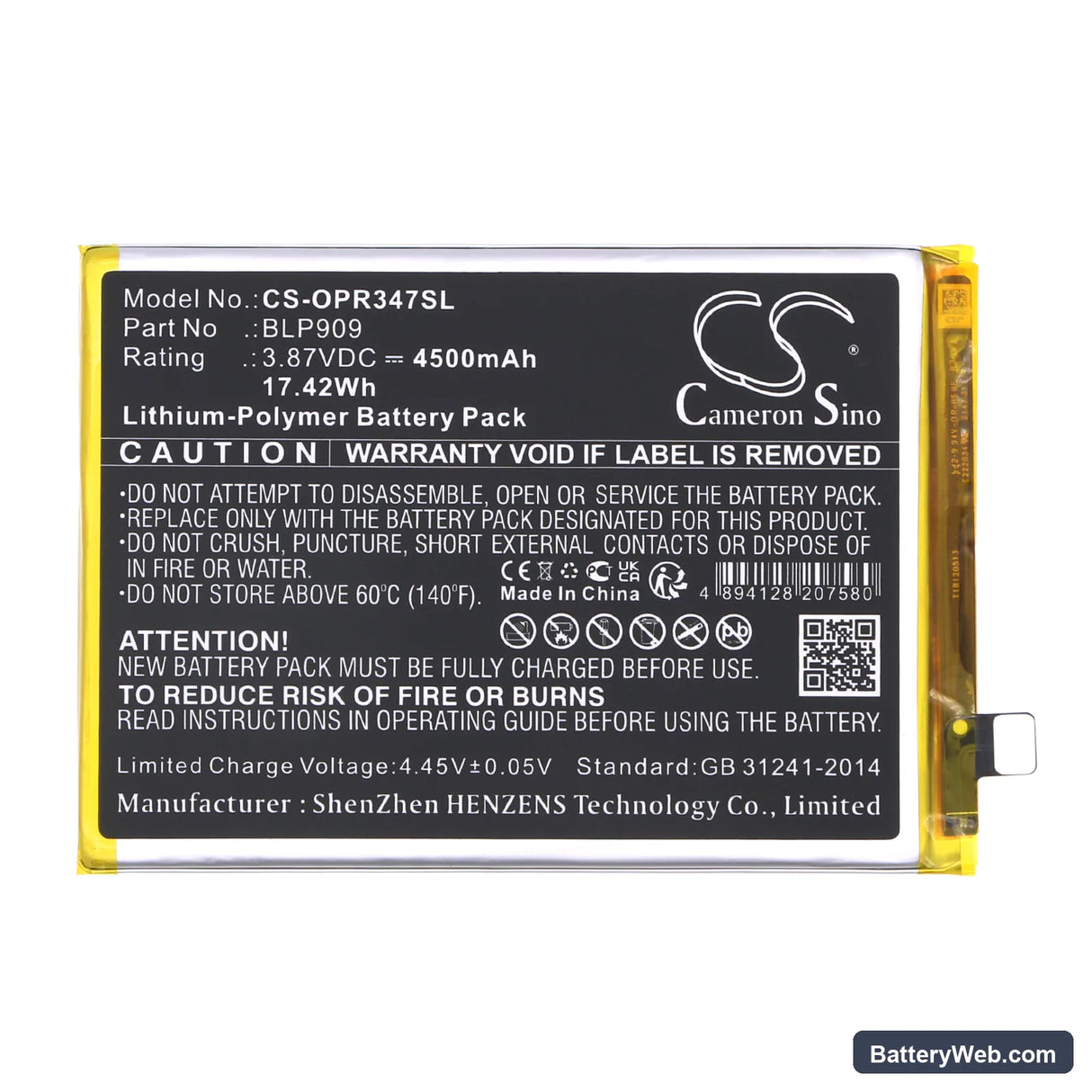 Realme 9 Replacement Battery, 3.87V, 4500mAh, Li-Polymer 3
