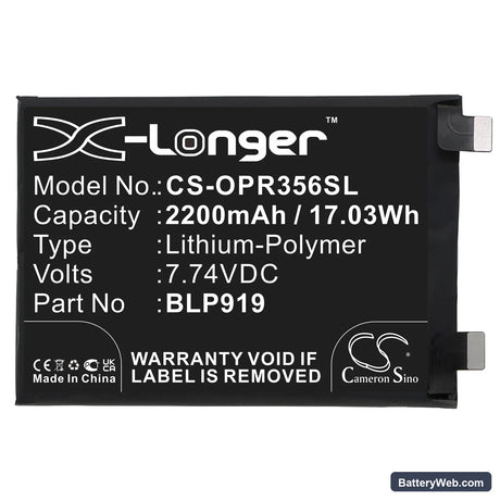 Oppo Realme GT Neo3 5G Replacement Battery, 7.74V, 2200mAh, Li-Polymer 3