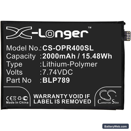 Oppo Reno 4 5G Replacement Battery, 7.74V, 2000mAh, Li-Polymer 3