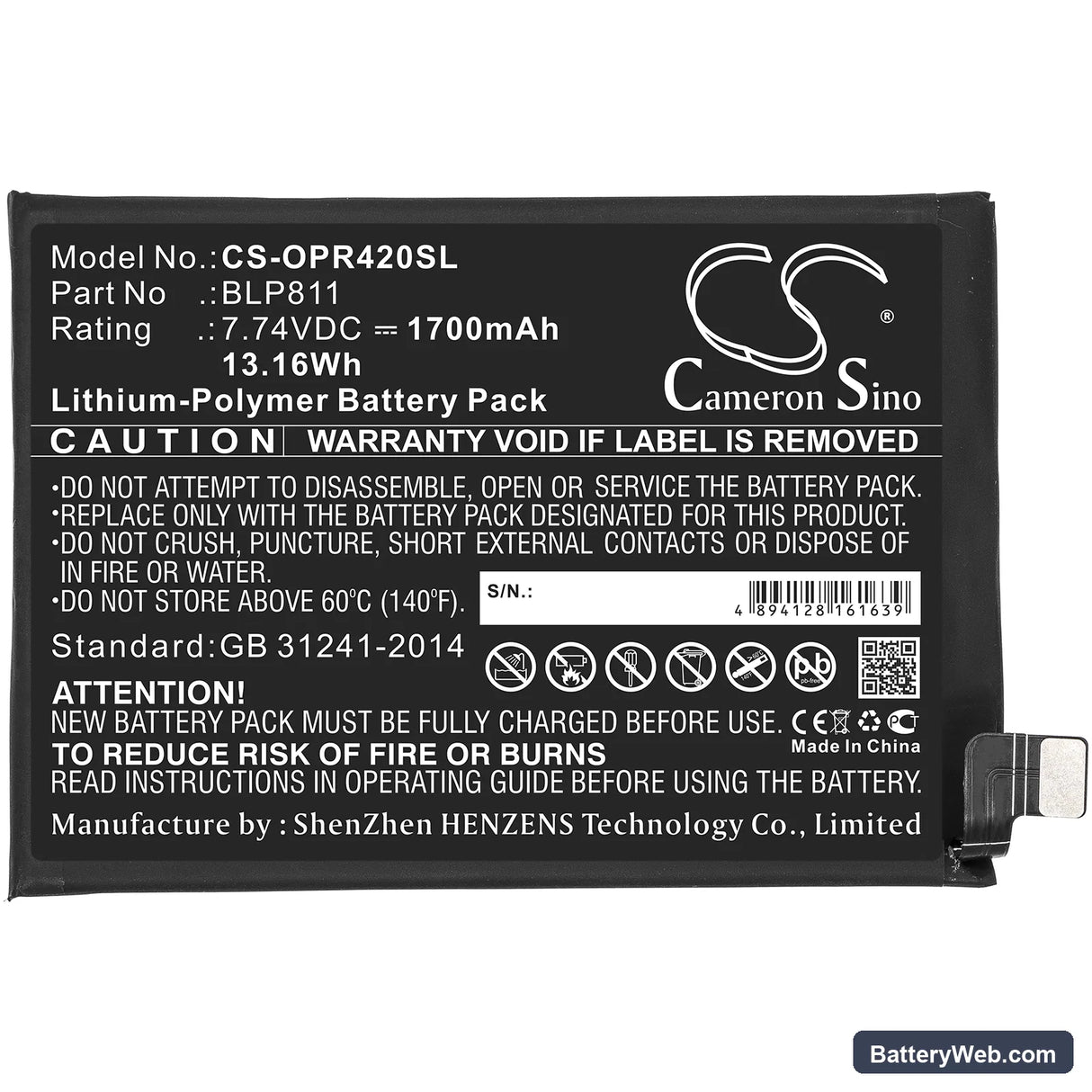 Oppo Reno4 SE Replacement Battery, 7.74V, 1700mAh, Li-Polymer 3