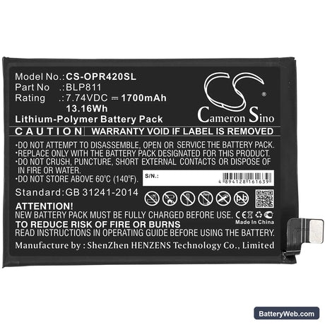 Oppo Reno4 SE Replacement Battery, 7.74V, 1700mAh, Li-Polymer 3