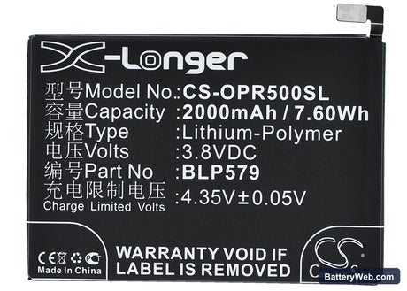 Oppo R5 Replacement Battery, 3.8V, 2000mAh, Li-Polymer 5