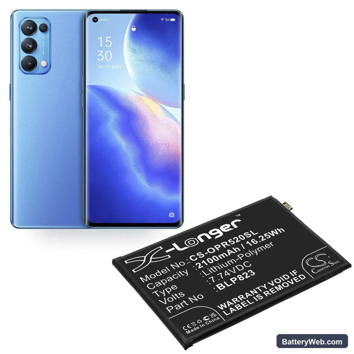 Oppo Reno5 Pro Replacement Battery, 7.74V, 2100mAh, Li-Polymer 5
