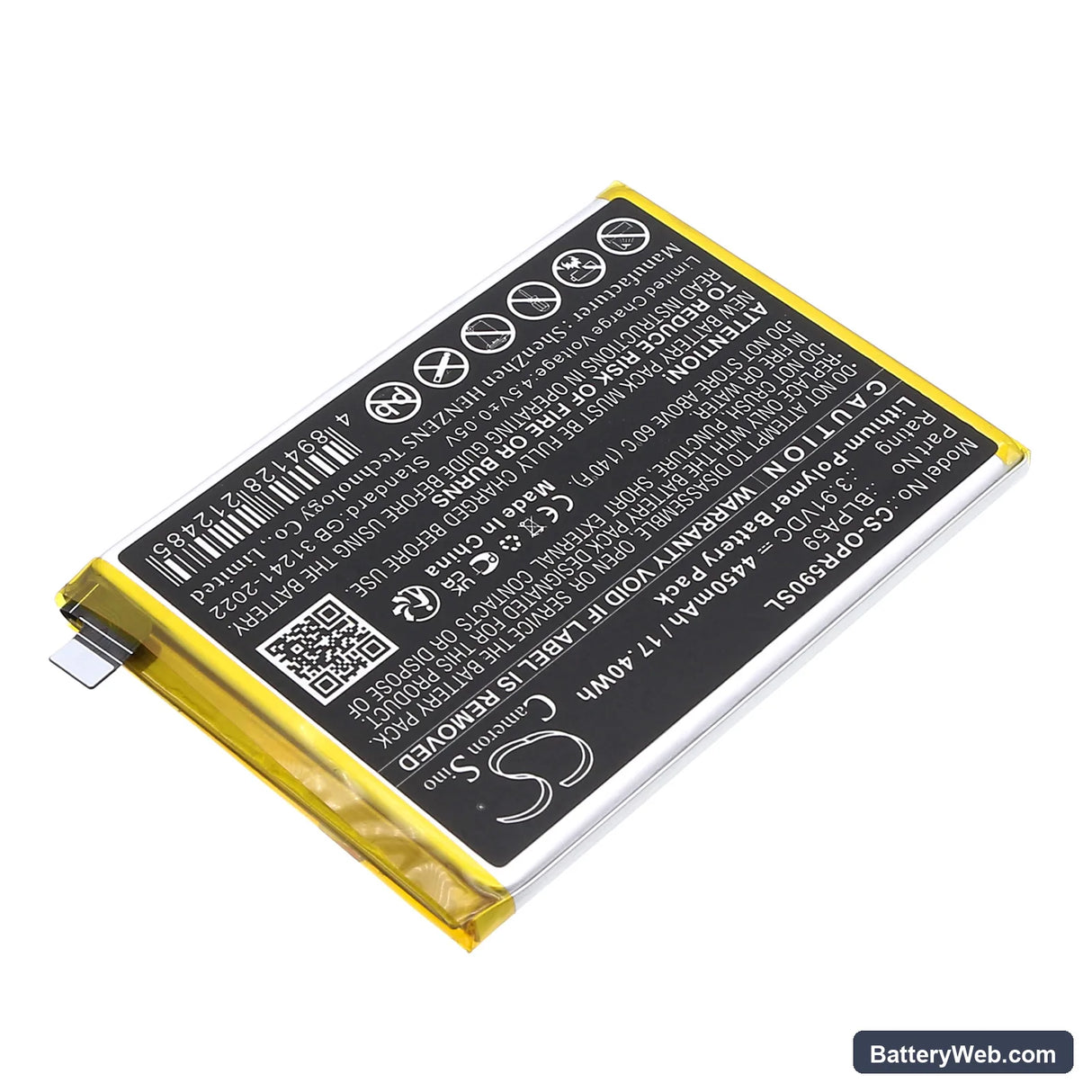 Oppo CPH2625 Replacement Battery, 3.91V, 4450mAh, Li-Polymer 2