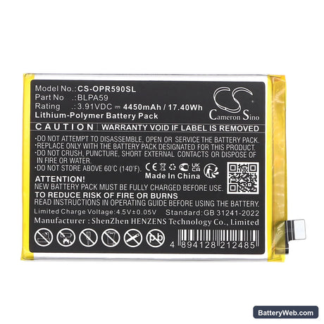 Oppo CPH2625 Replacement Battery, 3.91V, 4450mAh, Li-Polymer 3