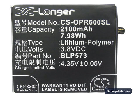 Oppo N5117 Replacement Battery, 3.8V, 2100mAh, Li-Polymer 5