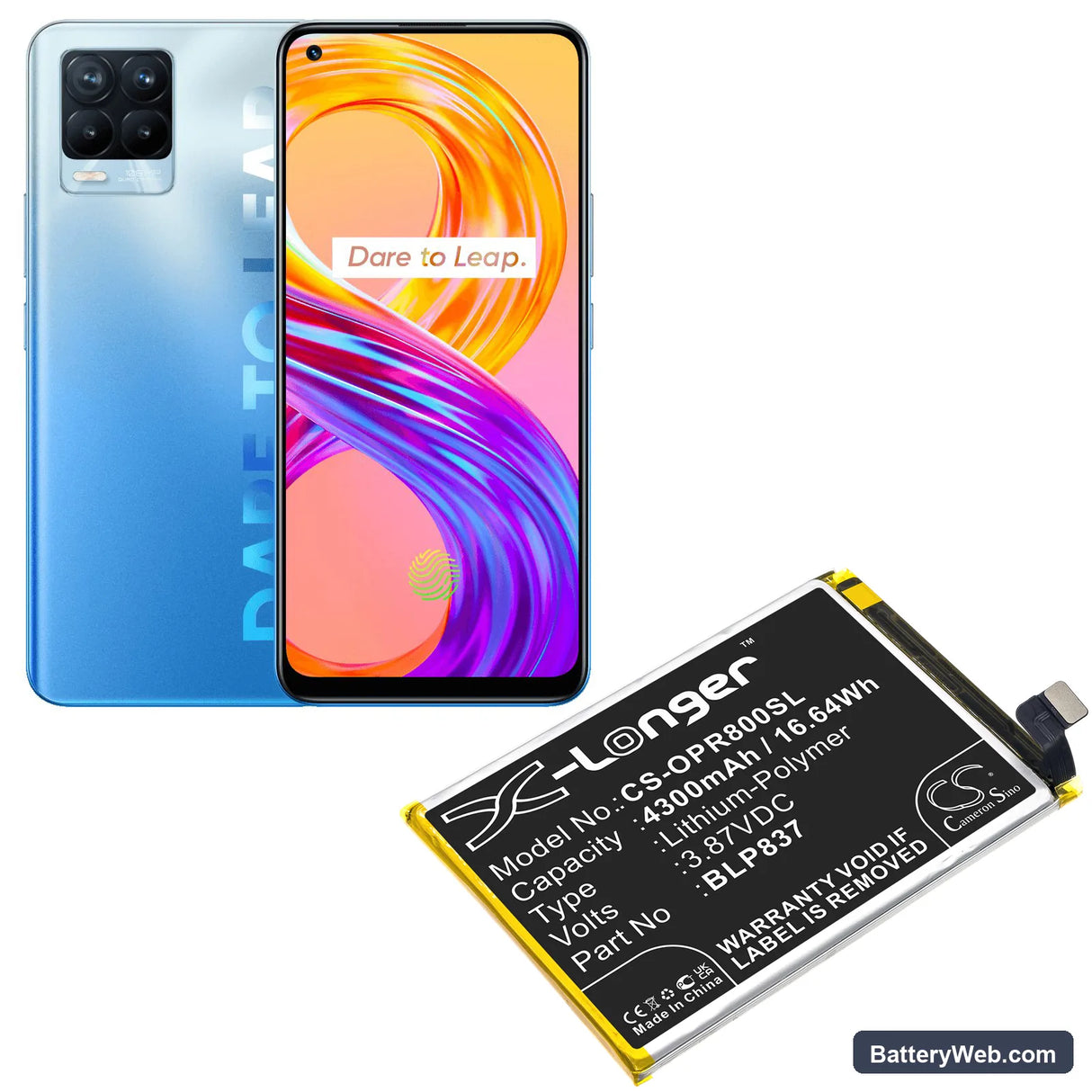Oppo Realme 8 Pro Replacement Battery, 3.87V, 4300mAh, Li-Polymer 5