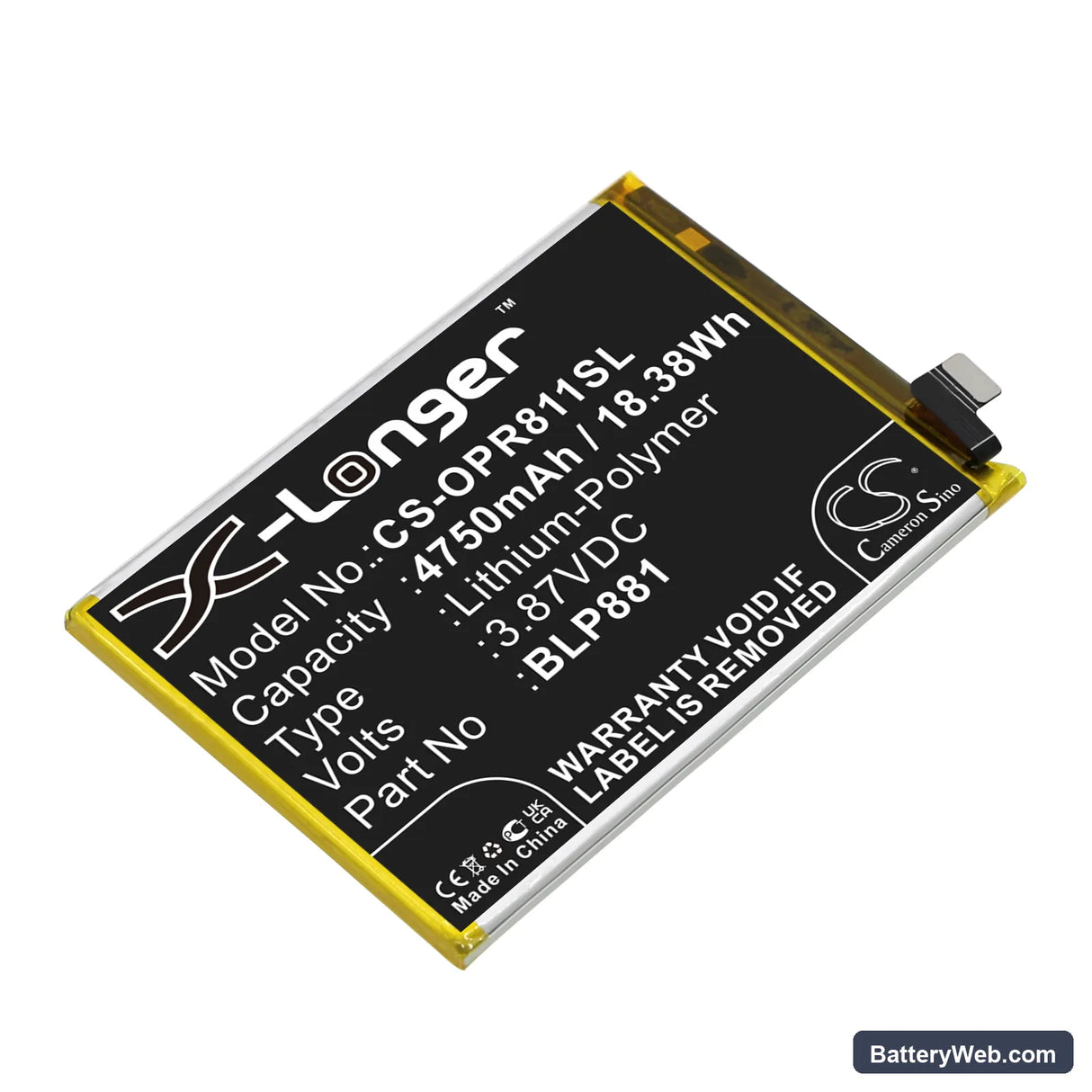 Oppo Reno 5K Replacement Battery, 3.87V, 4750mAh, Li-Polymer 1