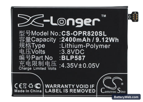 Oppo R8200 Replacement Battery, 3.8V, 2400mAh, Li-Polymer 1
