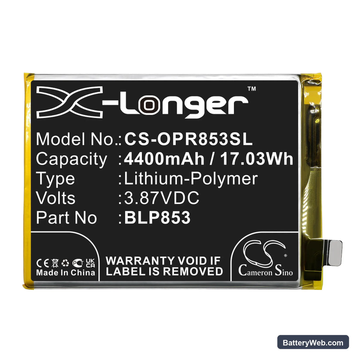 Oppo Reno 4 4G Replacement Battery, 3.87V, 4400mAh, Li-Polymer 3