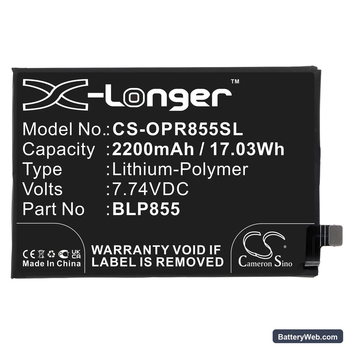 Oppo Reno6 Pro 5G Replacement Battery, 7.74V, 2200mAh, Li-Polymer 3