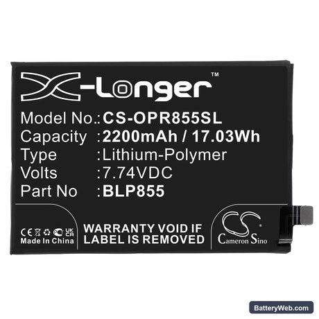 Oppo Reno6 Pro 5G Replacement Battery, 7.74V, 2200mAh, Li-Polymer 3