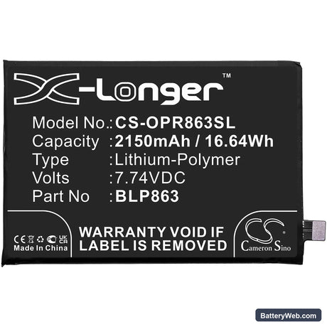Oppo Reno6 Replacement Battery, 7.74V, 2150mAh, Li-Polymer 3
