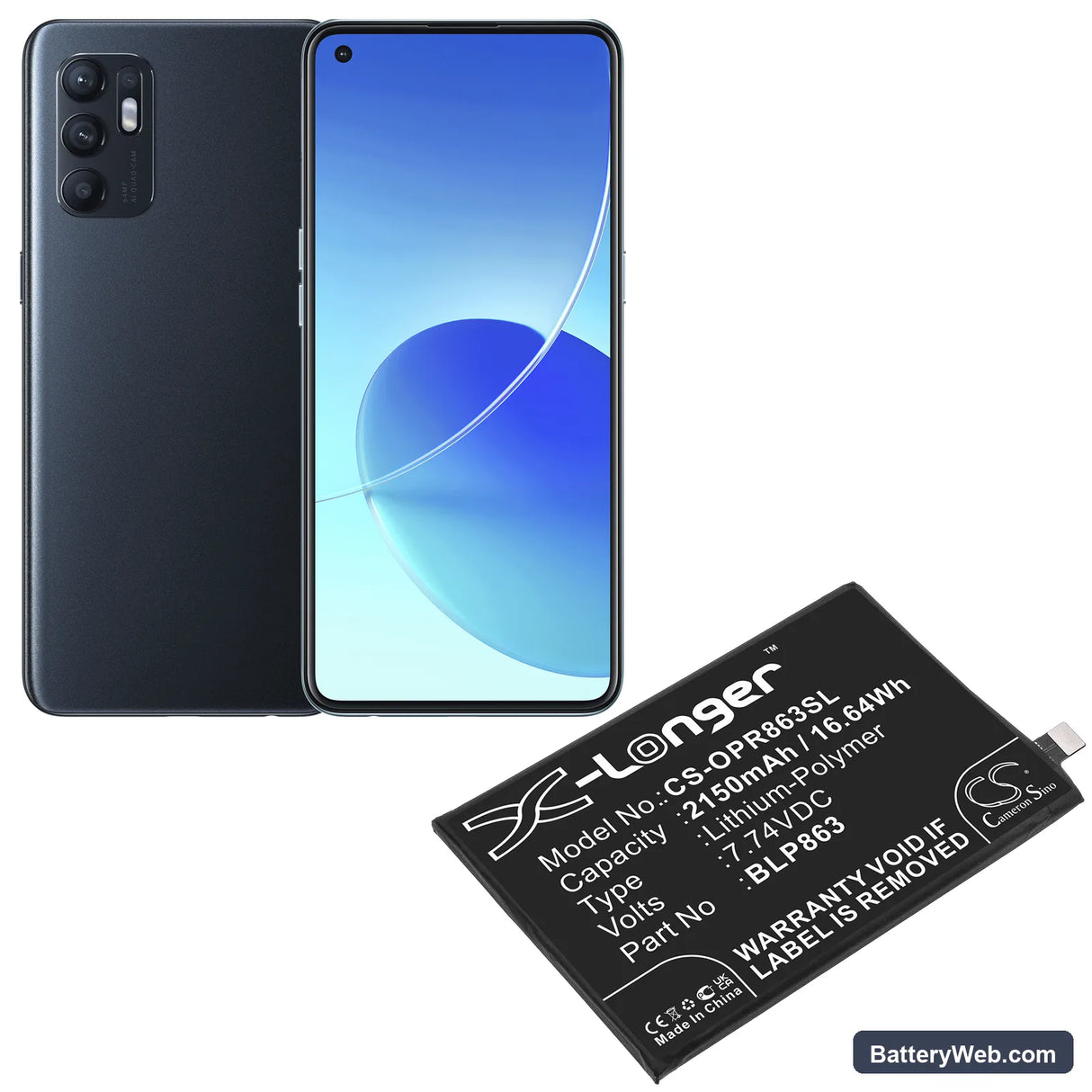 Oppo Reno6 Replacement Battery, 7.74V, 2150mAh, Li-Polymer 5