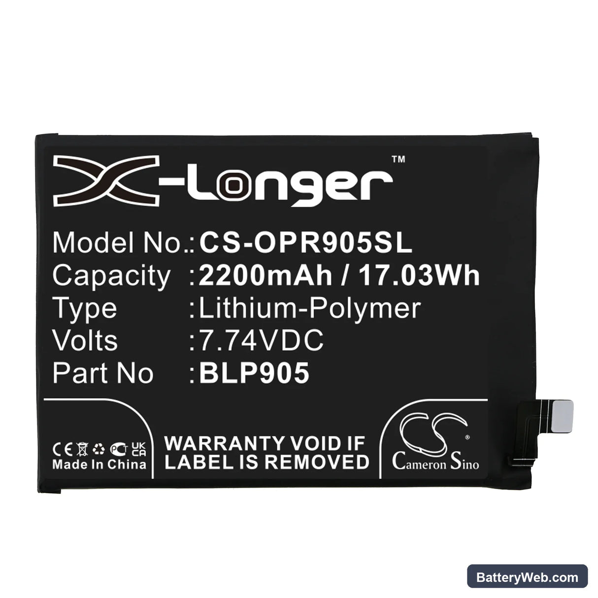 Oppo Reno 7 Pro 5G Replacement Battery, 7.74V, 2200mAh, Li-Polymer 3
