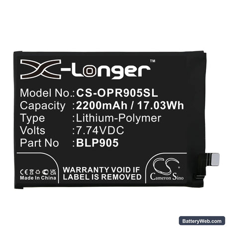 Oppo Reno 7 Pro 5G Replacement Battery, 7.74V, 2200mAh, Li-Polymer 3
