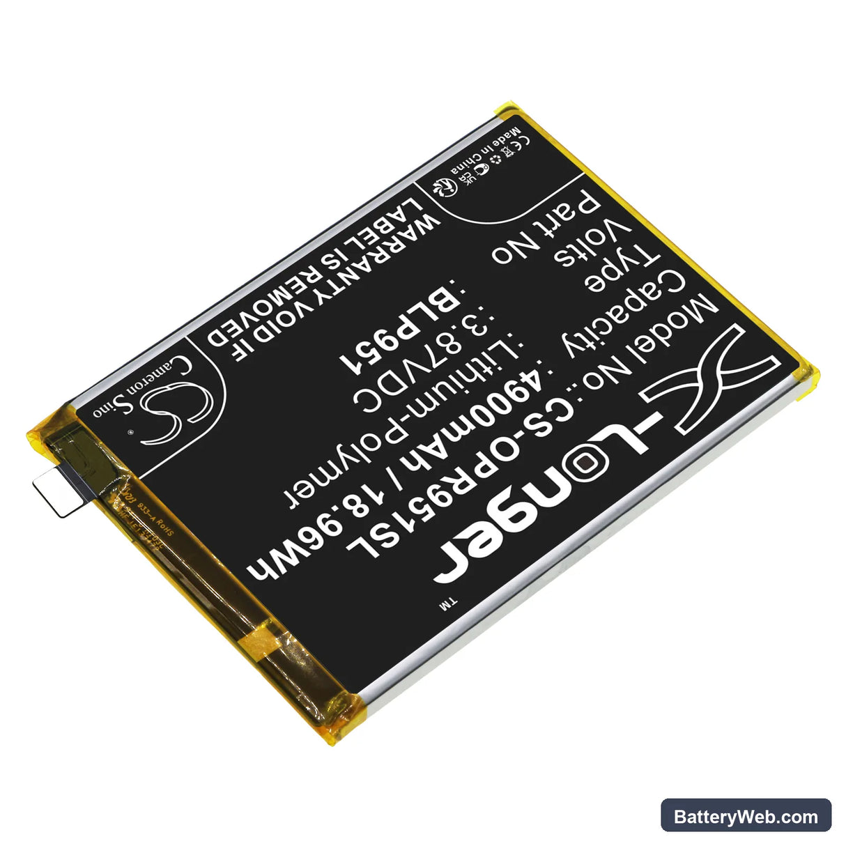 Oppo Realme 10 Pro+ Replacement Battery, 3.87V, 4900mAh, Li-Polymer 2